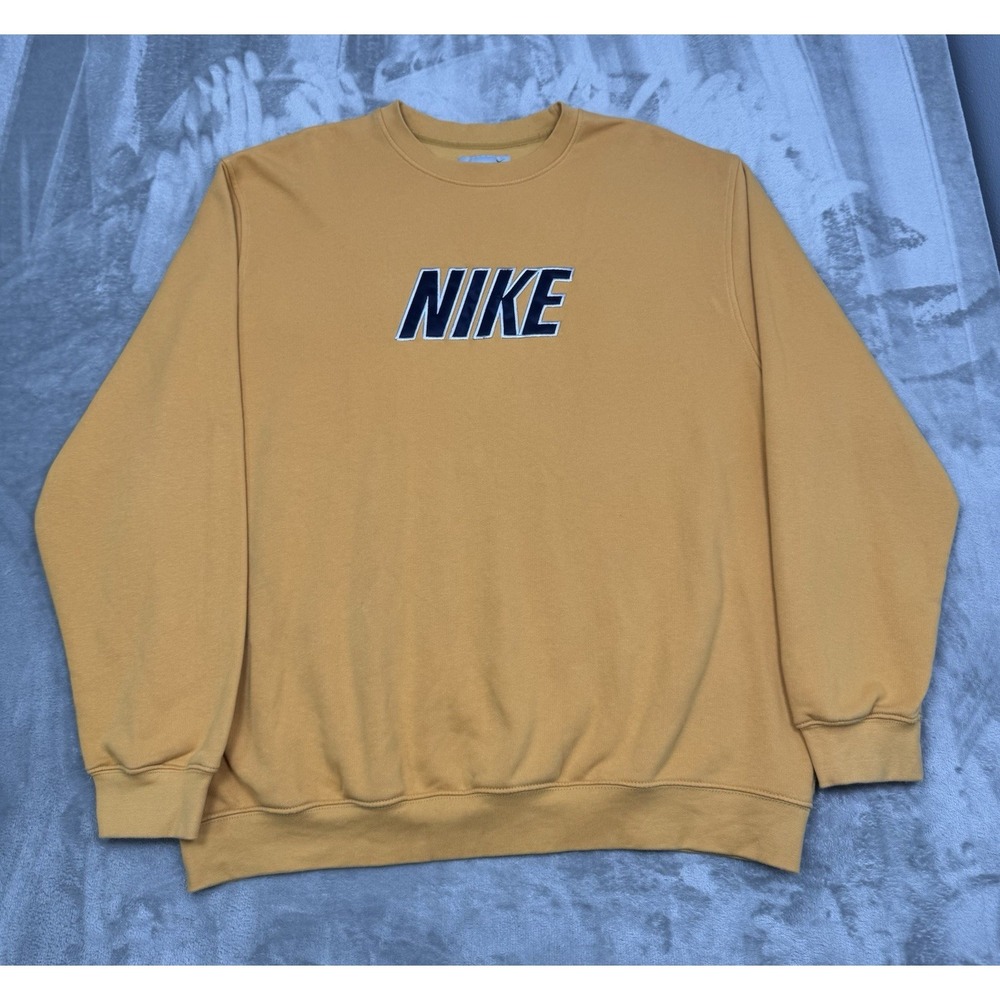 Vintage Nike Crewneck Sweatshirt Mens XL Yellow Black Spellout Pullover 90s Y2K